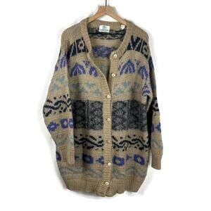 BALDIMAGLIE VTG Italy Cardigan Sweater Kid Mohair Blend Beige/Blue Oversized Med